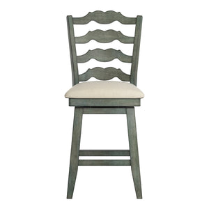 Lea Ladder Back Swivel Counterstool with Cushioned Seat and Rubberwood Frame
