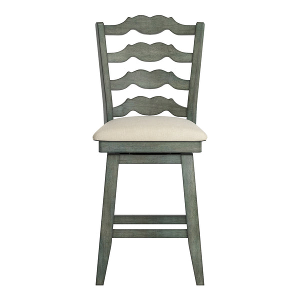 Lea Ladder Back Swivel Counterstool with Cushioned Seat and Rubberwood Frame