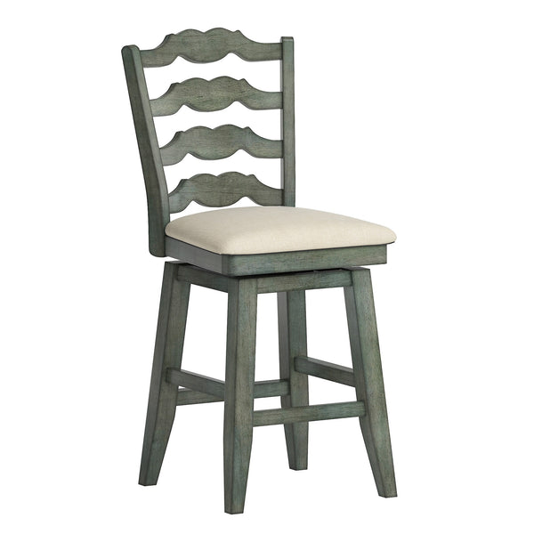 Lea Ladder Back Swivel Counterstool with Cushioned Seat and Rubberwood Frame