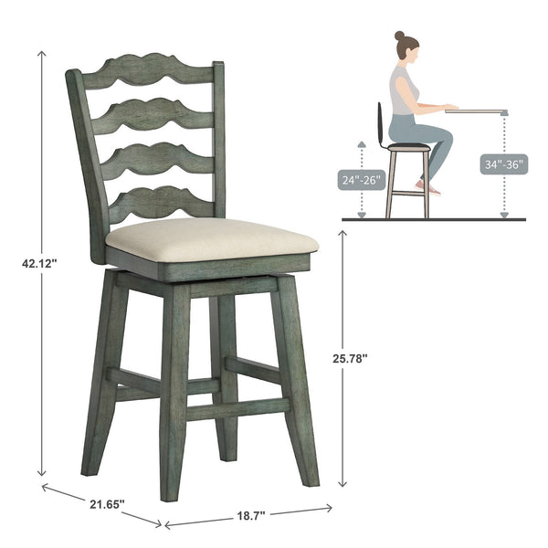 Lea Ladder Back Swivel Counterstool with Cushioned Seat and Rubberwood Frame