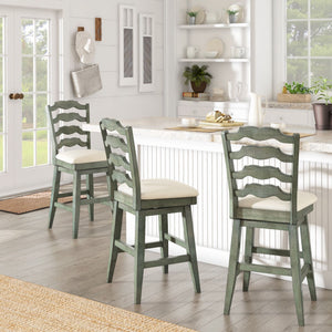 Lea Ladder Back Swivel Counterstool with Cushioned Seat and Rubberwood Frame