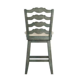 Lea Ladder Back Swivel Counterstool with Cushioned Seat and Rubberwood Frame