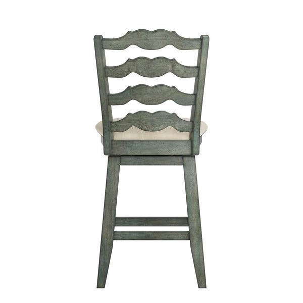 Lea Ladder Back Swivel Counterstool with Cushioned Seat and Rubberwood Frame