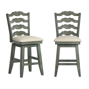 Lea Ladder Back Swivel Counterstool with Cushioned Seat and Rubberwood Frame