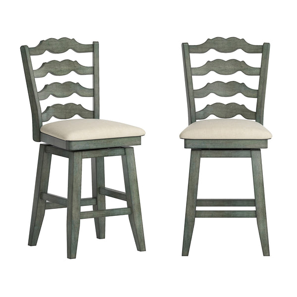 Lea Ladder Back Swivel Counterstool with Cushioned Seat and Rubberwood Frame