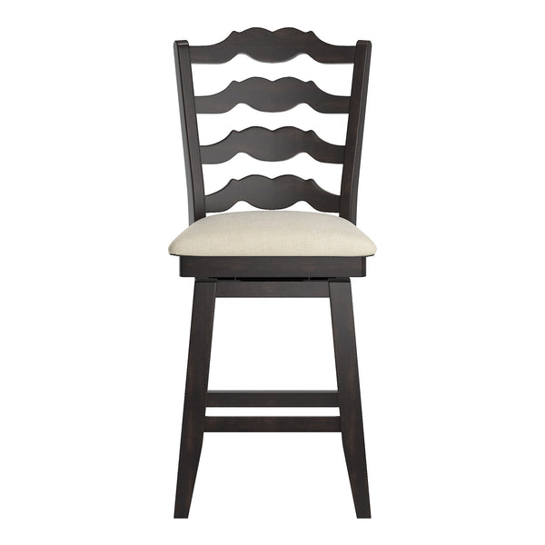 Lea Ladder Back Swivel Counterstool with Cushioned Seat and Rubberwood Frame