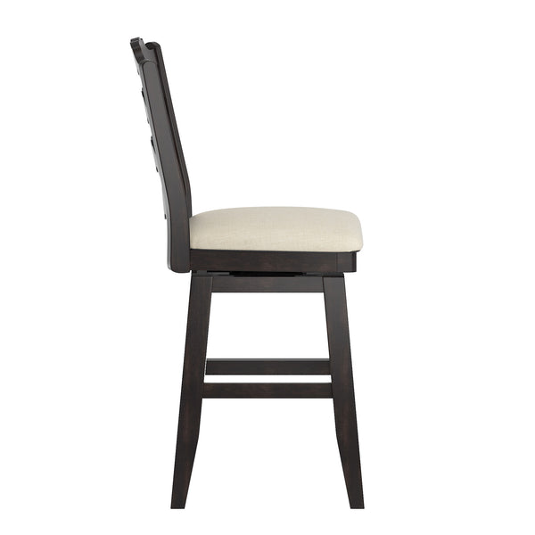 Lea Ladder Back Swivel Counterstool with Cushioned Seat and Rubberwood Frame