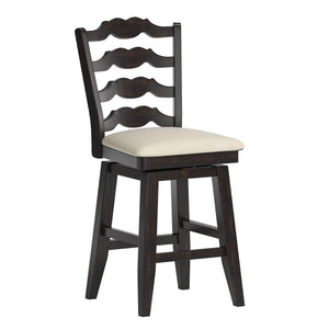 Lea Ladder Back Swivel Counterstool with Cushioned Seat and Rubberwood Frame
