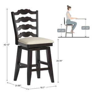 Lea Ladder Back Swivel Counterstool with Cushioned Seat and Rubberwood Frame