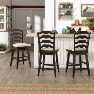 Lea Ladder Back Swivel Counterstool with Cushioned Seat and Rubberwood Frame