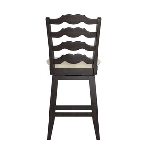Lea Ladder Back Swivel Counterstool with Cushioned Seat and Rubberwood Frame