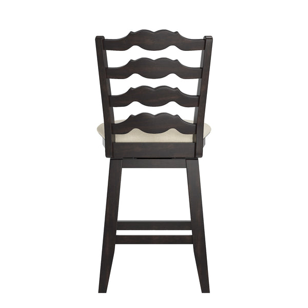 Lea Ladder Back Swivel Counterstool with Cushioned Seat and Rubberwood Frame