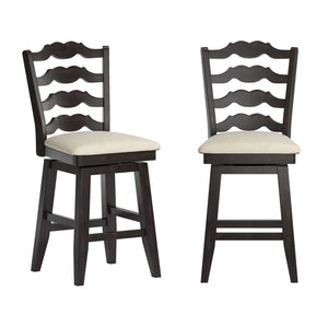 Lea Ladder Back Swivel Counterstool with Cushioned Seat and Rubberwood Frame