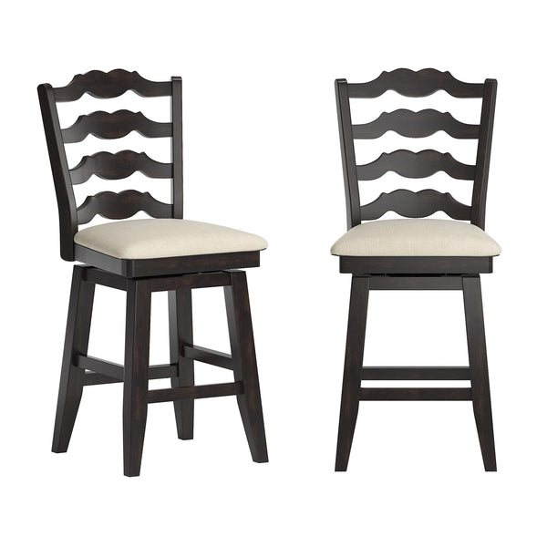 Lea Ladder Back Swivel Counterstool with Cushioned Seat and Rubberwood Frame