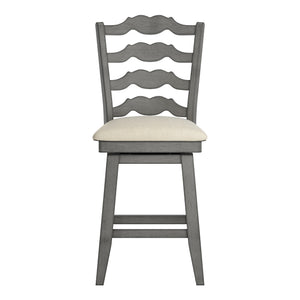 Lea Ladder Back Swivel Counterstool with Cushioned Seat and Rubberwood Frame