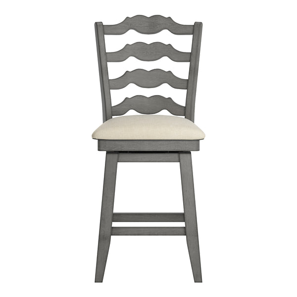 Lea Ladder Back Swivel Counterstool with Cushioned Seat and Rubberwood Frame