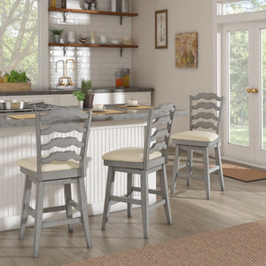 Lea Ladder Back Swivel Counterstool with Cushioned Seat and Rubberwood Frame
