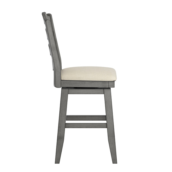 Lea Ladder Back Swivel Counterstool with Cushioned Seat and Rubberwood Frame