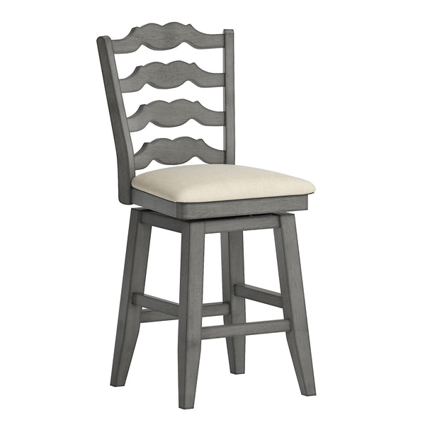 Lea Ladder Back Swivel Counterstool with Cushioned Seat and Rubberwood Frame