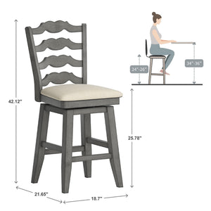 Lea Ladder Back Swivel Counterstool with Cushioned Seat and Rubberwood Frame