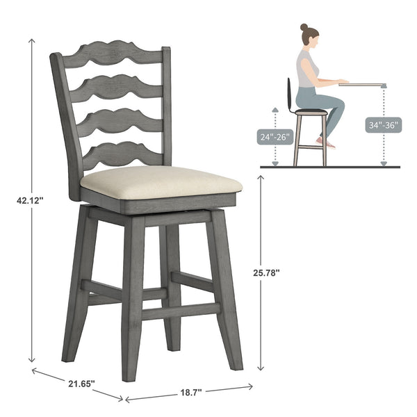 Lea Ladder Back Swivel Counterstool with Cushioned Seat and Rubberwood Frame
