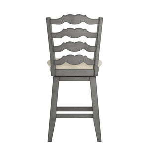 Lea Ladder Back Swivel Counterstool with Cushioned Seat and Rubberwood Frame