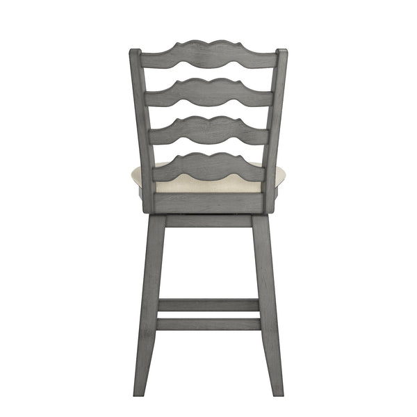 Lea Ladder Back Swivel Counterstool with Cushioned Seat and Rubberwood Frame