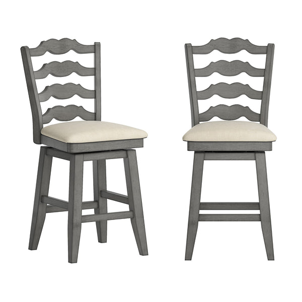 Lea Ladder Back Swivel Counterstool with Cushioned Seat and Rubberwood Frame