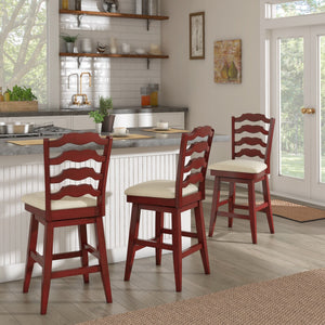 Lea Ladder Back Swivel Counterstool with Cushioned Seat and Rubberwood Frame
