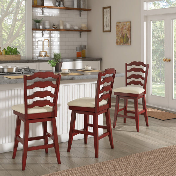 Lea Ladder Back Swivel Counterstool with Cushioned Seat and Rubberwood Frame