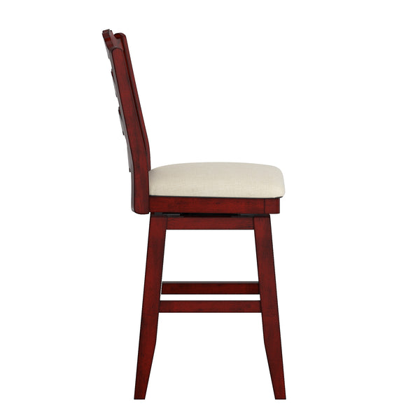 Lea Ladder Back Swivel Counterstool with Cushioned Seat and Rubberwood Frame