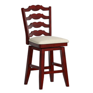 Lea Ladder Back Swivel Counterstool with Cushioned Seat and Rubberwood Frame