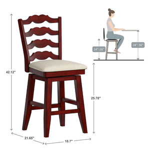 Lea Ladder Back Swivel Counterstool with Cushioned Seat and Rubberwood Frame
