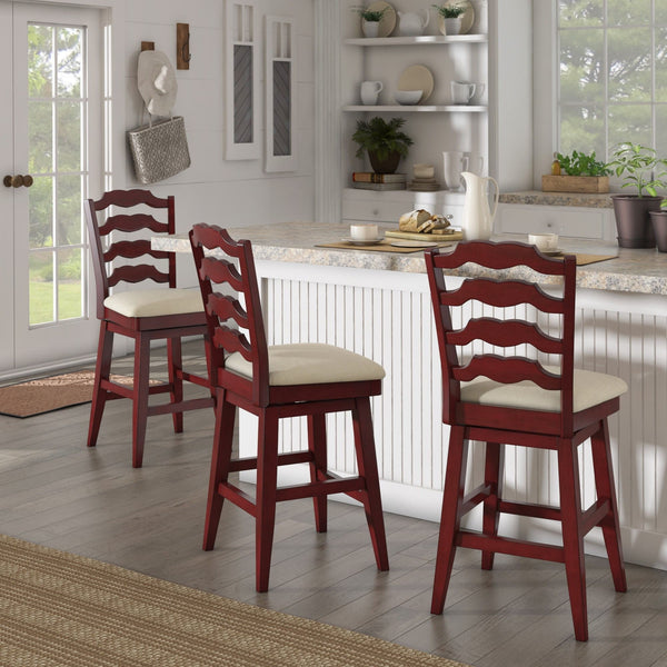 Lea Ladder Back Swivel Counterstool with Cushioned Seat and Rubberwood Frame