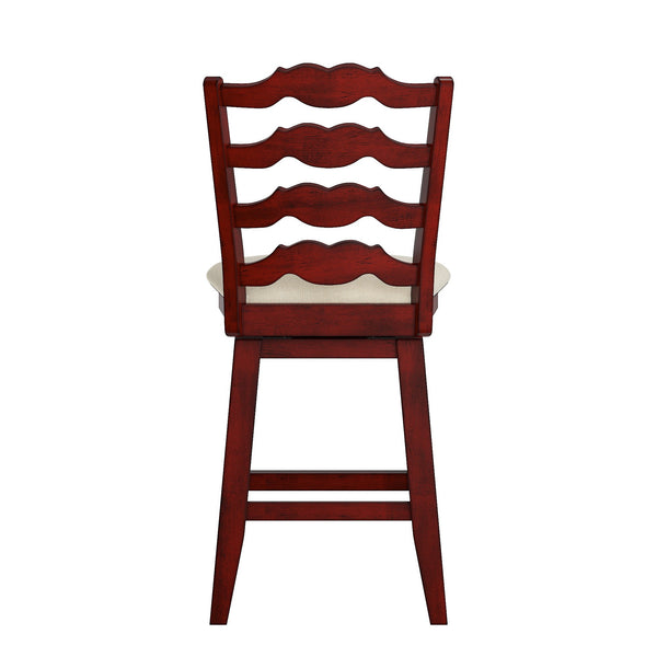 Lea Ladder Back Swivel Counterstool with Cushioned Seat and Rubberwood Frame