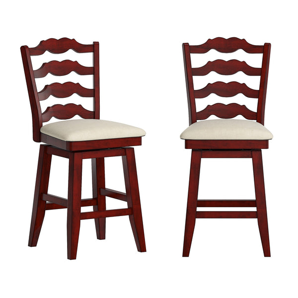 Lea Ladder Back Swivel Counterstool with Cushioned Seat and Rubberwood Frame