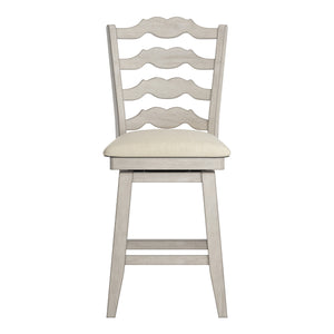 Lea Ladder Back Swivel Counterstool with Cushioned Seat and Rubberwood Frame