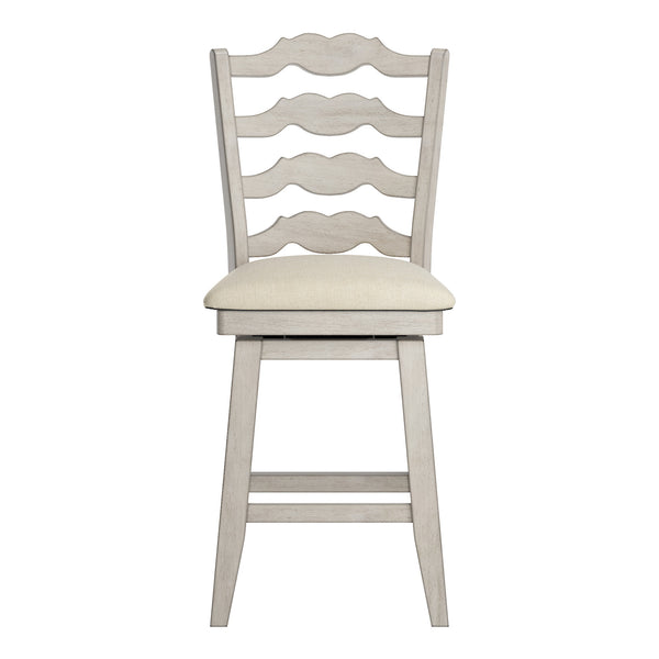 Lea Ladder Back Swivel Counterstool with Cushioned Seat and Rubberwood Frame
