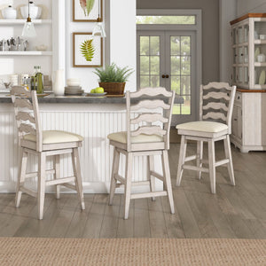 Lea Ladder Back Swivel Counterstool with Cushioned Seat and Rubberwood Frame