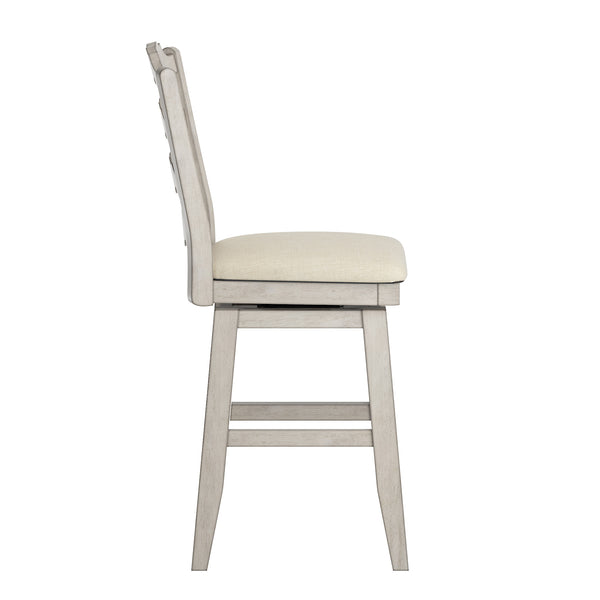 Lea Ladder Back Swivel Counterstool with Cushioned Seat and Rubberwood Frame