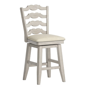 Lea Ladder Back Swivel Counterstool with Cushioned Seat and Rubberwood Frame