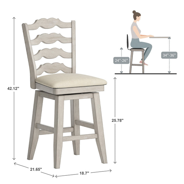 Lea Ladder Back Swivel Counterstool with Cushioned Seat and Rubberwood Frame