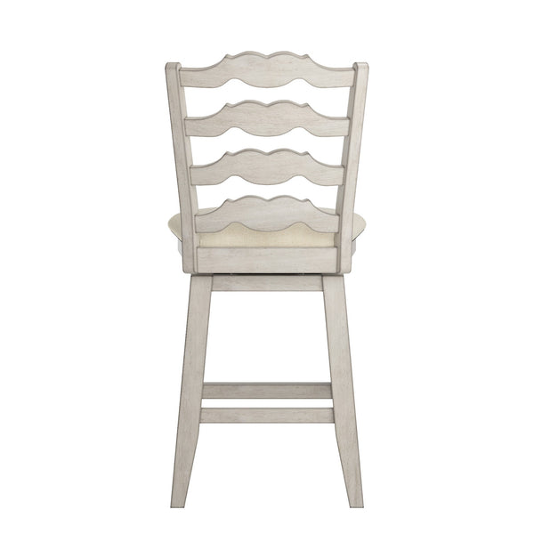 Lea Ladder Back Swivel Counterstool with Cushioned Seat and Rubberwood Frame