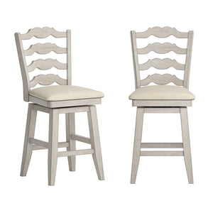 Lea Ladder Back Swivel Counterstool with Cushioned Seat and Rubberwood Frame