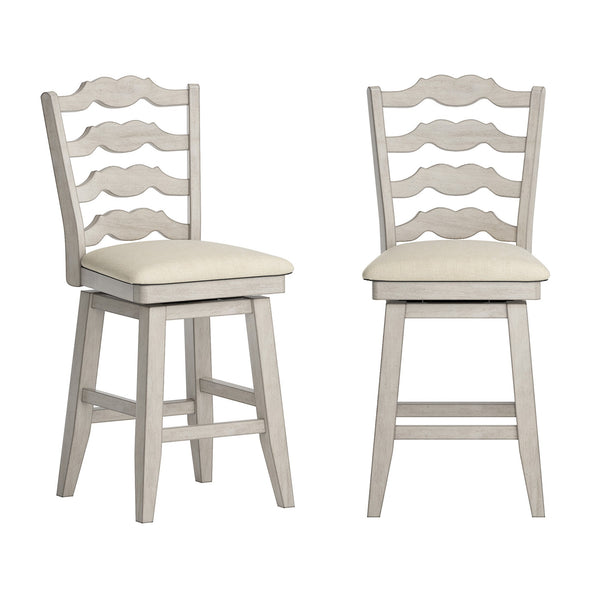 Lea Ladder Back Swivel Counterstool with Cushioned Seat and Rubberwood Frame