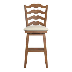 Lea Rubberwood Ladder Back Swivel Barstool with Padded Upholstered Foam Seat