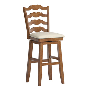 Lea Rubberwood Ladder Back Swivel Barstool with Padded Upholstered Foam Seat