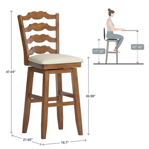 Lea Rubberwood Ladder Back Swivel Barstool with Padded Upholstered Foam Seat