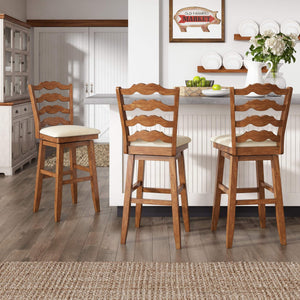 Lea Rubberwood Ladder Back Swivel Barstool with Padded Upholstered Foam Seat