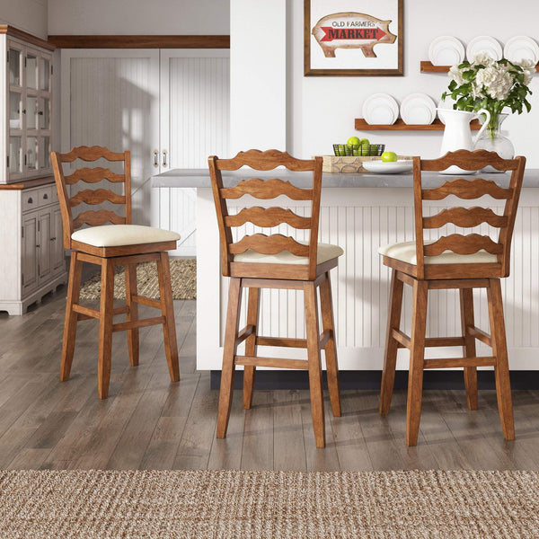 Lea Rubberwood Ladder Back Swivel Barstool with Padded Upholstered Foam Seat